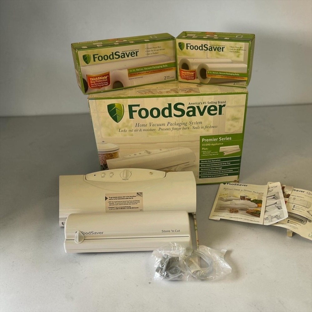 FoodSaver Premier Series V1090 Vacuum Sealer Bundle with Store n Cut and Rolls